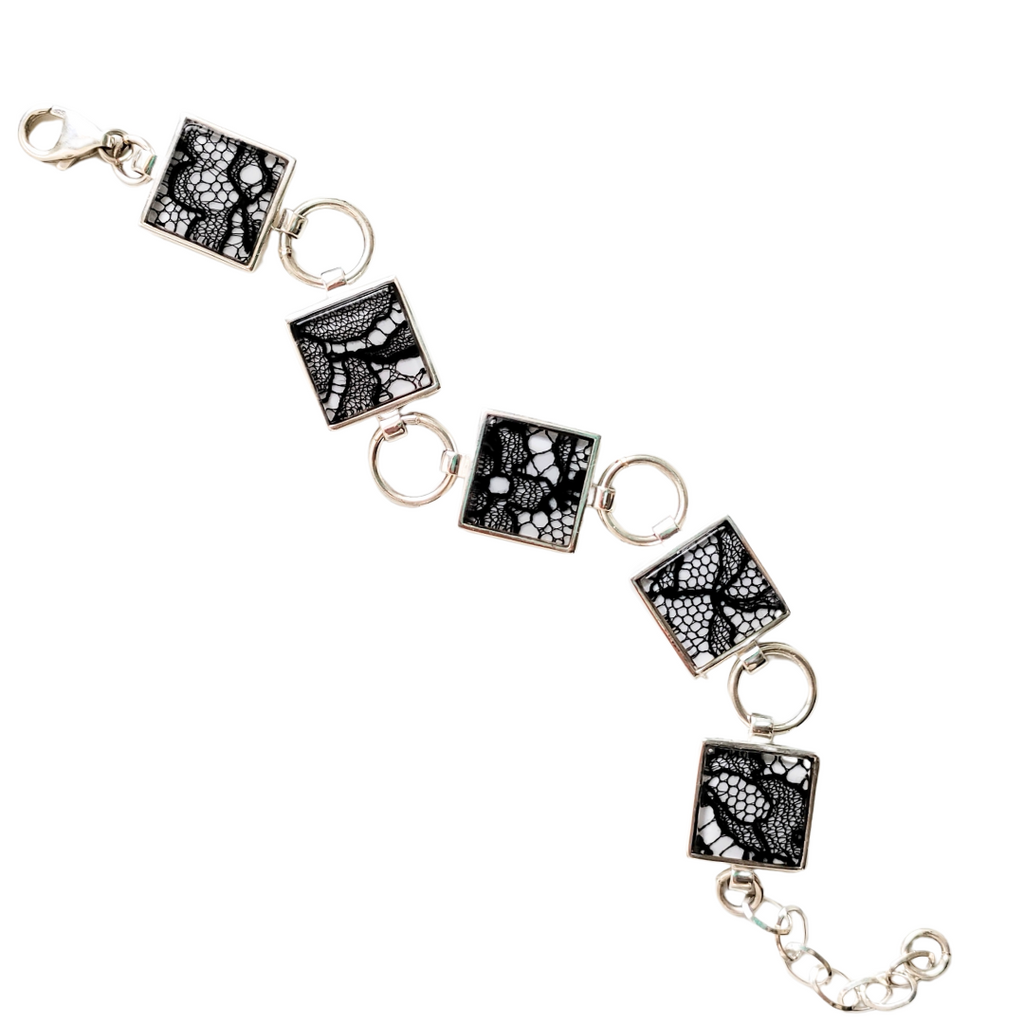 Lace & Silver Tablet Bracelet | Lily Gardner London