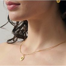 13th wedding anniversary Citrine and Gold Artisan pendant on gold necklace as worn  | Lily Gardner London