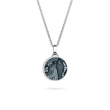 8th wedding anniversary round Black Lace on Blue in Silver Pendant Necklace - medium size