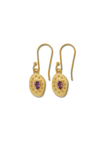 February birthstone amethyst Artisan gold earrings | Lily Gardner London