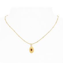January birthstone garnet and gold artisan pendant necklace | Lily Gardner London				
