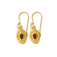 January birthstone garnet gold artisan earrings | Lily Gardner London