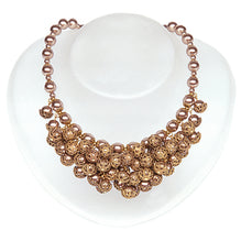 June Birthstone crystal pearl filigree capped cluster necklace