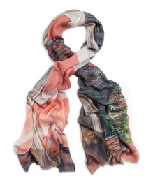 Pink, Cream and Green Slim fine wool designer Photo Scarf 