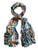 Bright blue, soft blue, cream and brown fine wool silk photo scarf scrunched.  Lily Gardner London