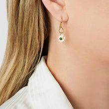 1st Wedding Anniversary May Birthstone crystal and emerald earrings with gold ear-wires  As Worn |Lily Gardner London