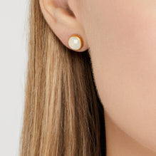 1st Wedding Anniversary Pearl Gold Stud Earrings As Worn | Lily Gardner London