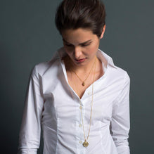 50th Wedding Anniversary Gold Acorn Pendant on Chain Necklace As Worn | Lily Gardner