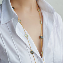 50th Wedding Anniversary Mixed Semi-Precious Stone Long Necklace As Worn | Lily Gardner London