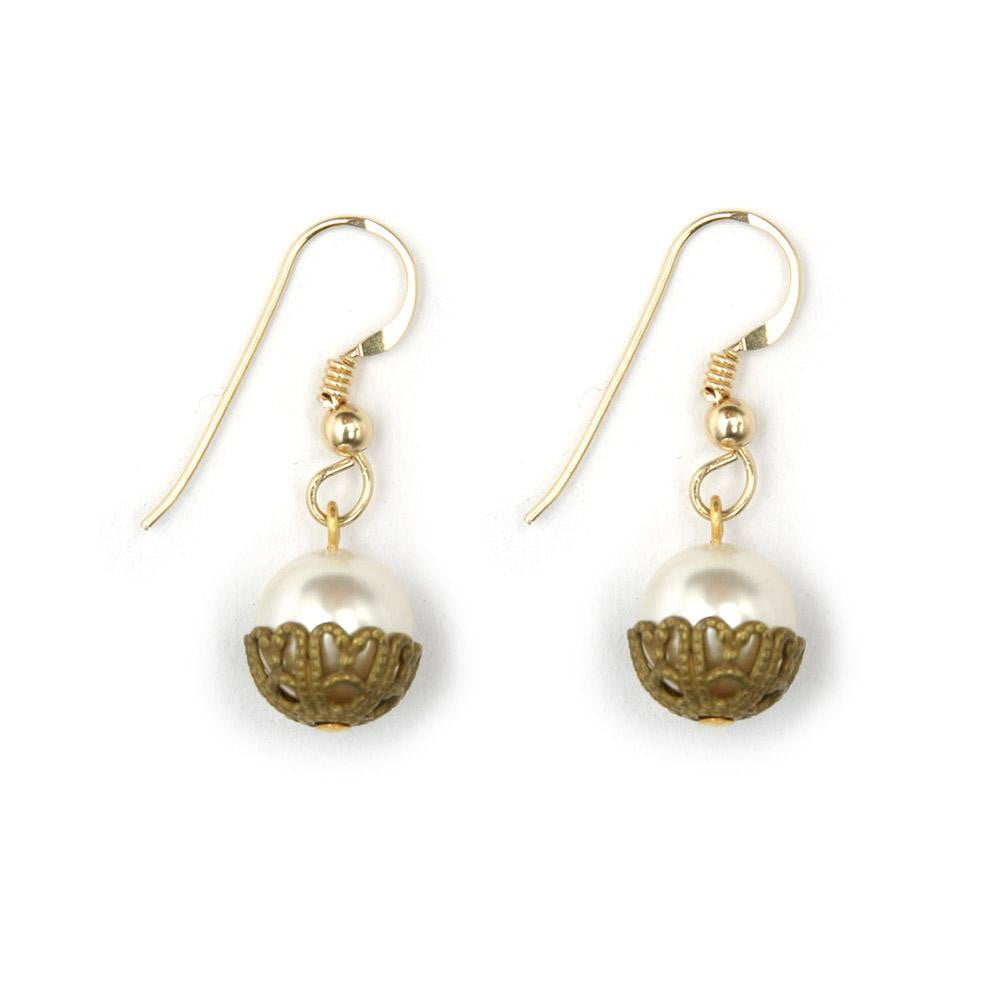 Crystal Pearl Filigree Cap Earrings | Lily Gardner