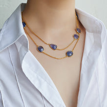 Tanzanite Stone and Gold Chain Necklace for 14th Wedding Anniversary short on model | Lily Gardner London 