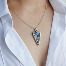 Black Lace on Blue Modern Shaped  Silver Heart for 8th Wedding Anniversary Gift As Worn | Lily Gardner London