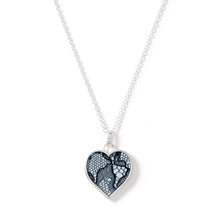 Black Lace on  Blue Silk Silver Heart Pendant Necklace for 8th Wedding Anniversary | Lily Gardner London