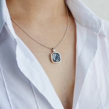 Square Lace and Silver Pendant Necklace As Worn - Small | Lily Gardner London