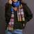 Blue Multi-Stripe Silk Lambswool Scarf as worn on model | Wallace Sewell