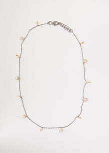 12th Wedding Anniversary Oxidised Silver Chain with Pearl & Gold Necklace - Short | Lily Gardner